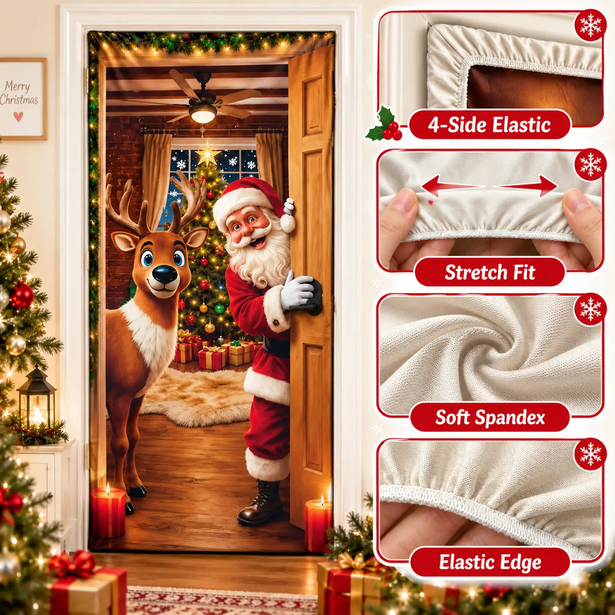 🚪 Christmas Stretch Door Cover – Instant Festive Holiday Door Decor 🎅