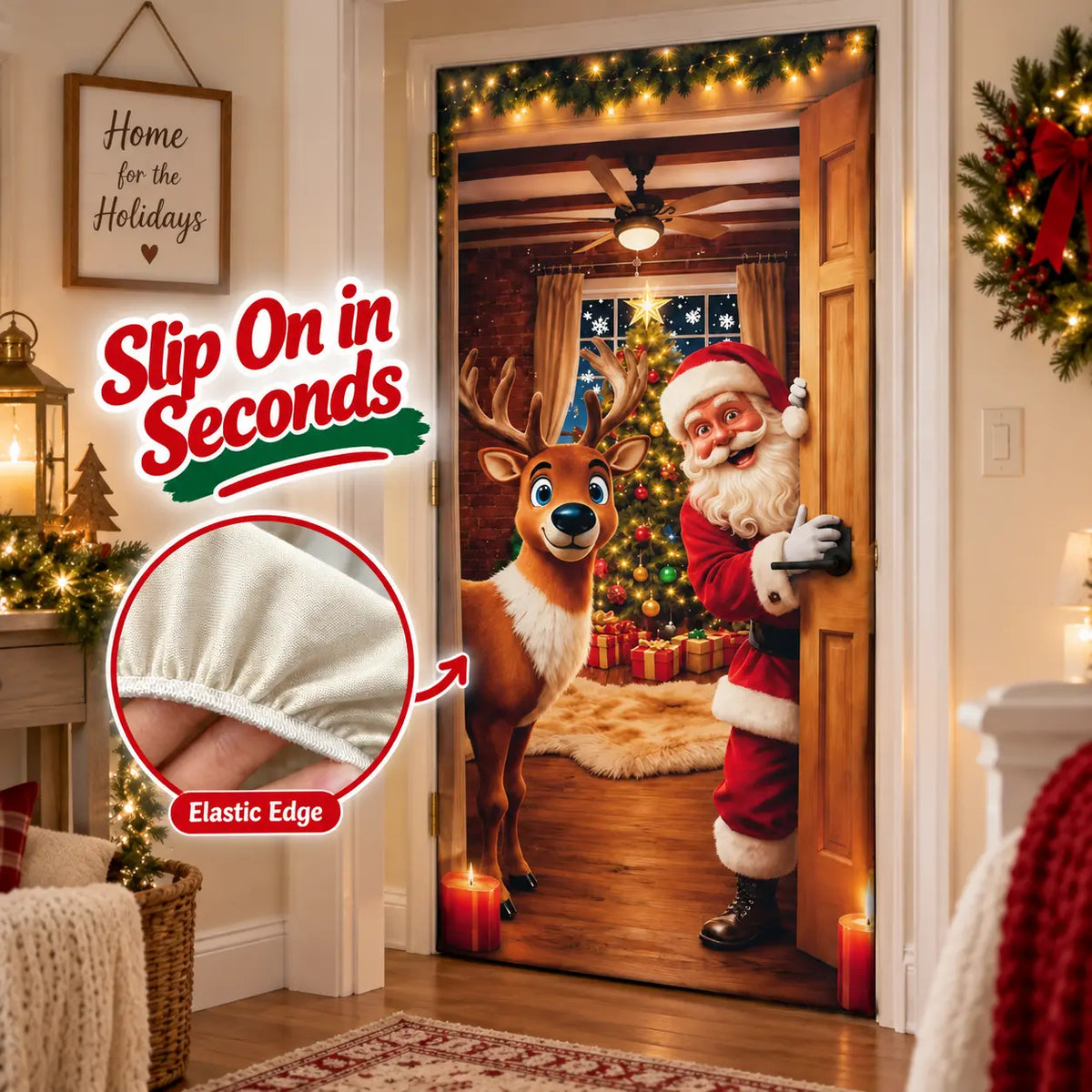 🚪 Christmas Stretch Door Cover – Instant Festive Holiday Door Decor 🎅