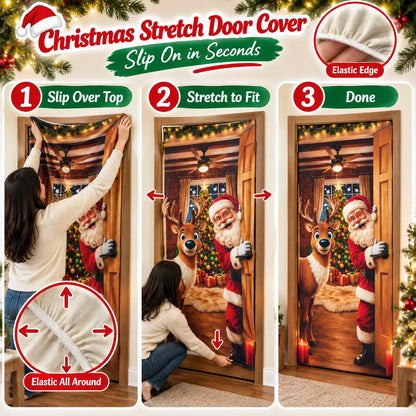 🚪 Christmas Stretch Door Cover – Instant Festive Holiday Door Decor 🎅