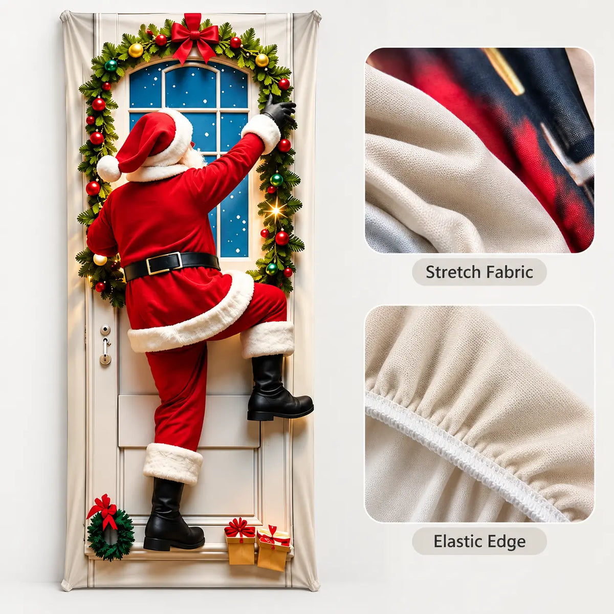 🚪 Christmas Stretch Door Cover – Instant Festive Holiday Door Decor 🎅