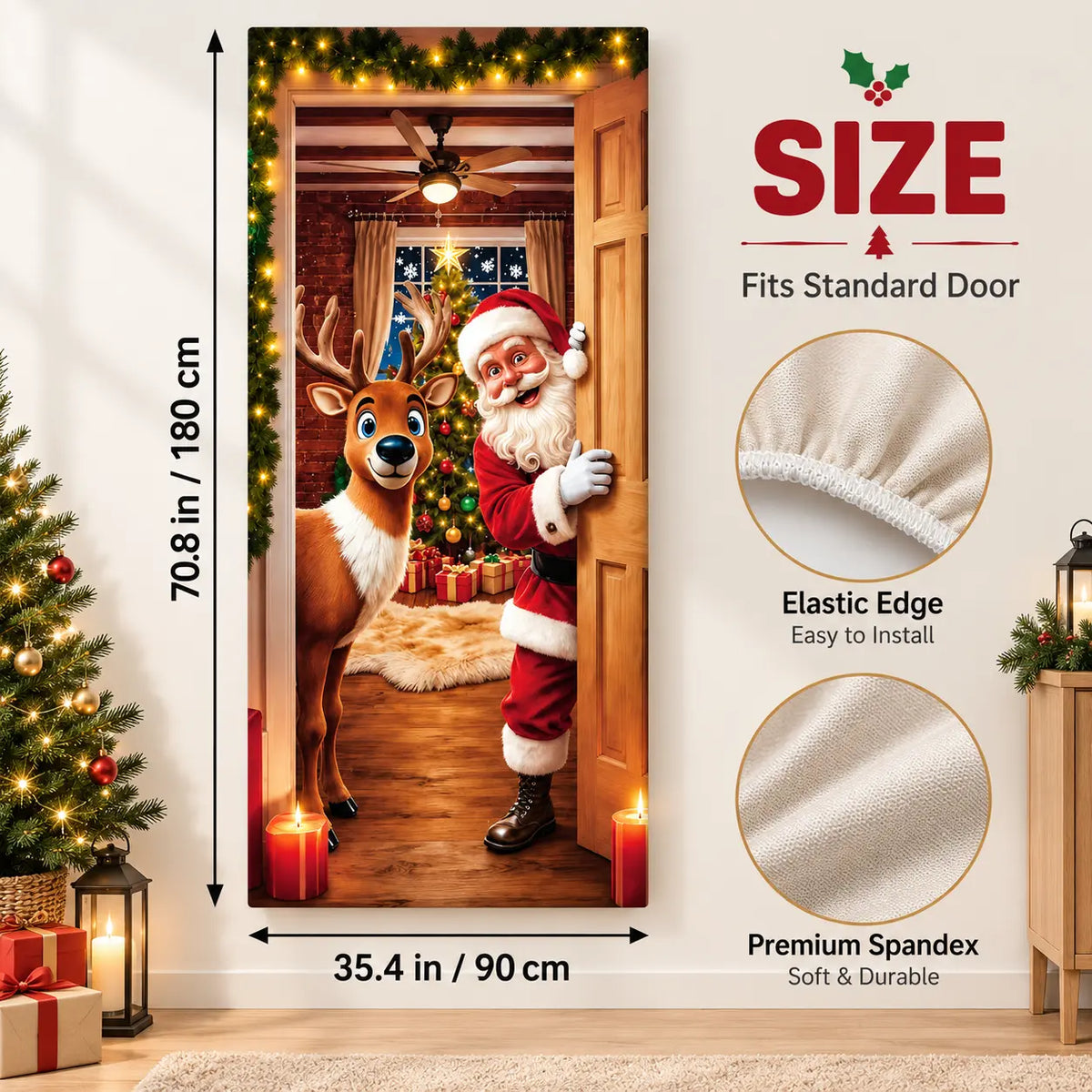 🚪 Christmas Stretch Door Cover – Instant Festive Holiday Door Decor 🎅
