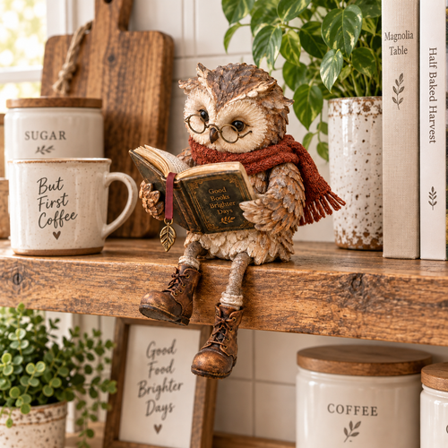 🦉 Reading Owl Figurine – Cozy Bookish Decor with Glasses & Tiny Boots