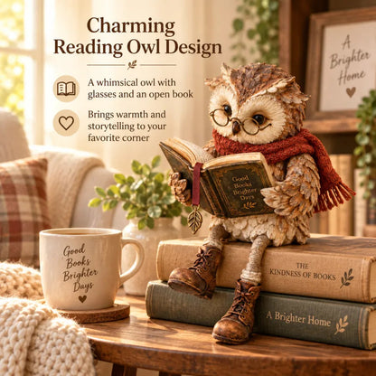 🦉 Reading Owl Figurine – Cozy Bookish Decor with Glasses & Tiny Boots