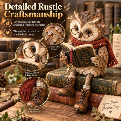 🦉 Reading Owl Figurine – Cozy Bookish Decor with Glasses & Tiny Boots