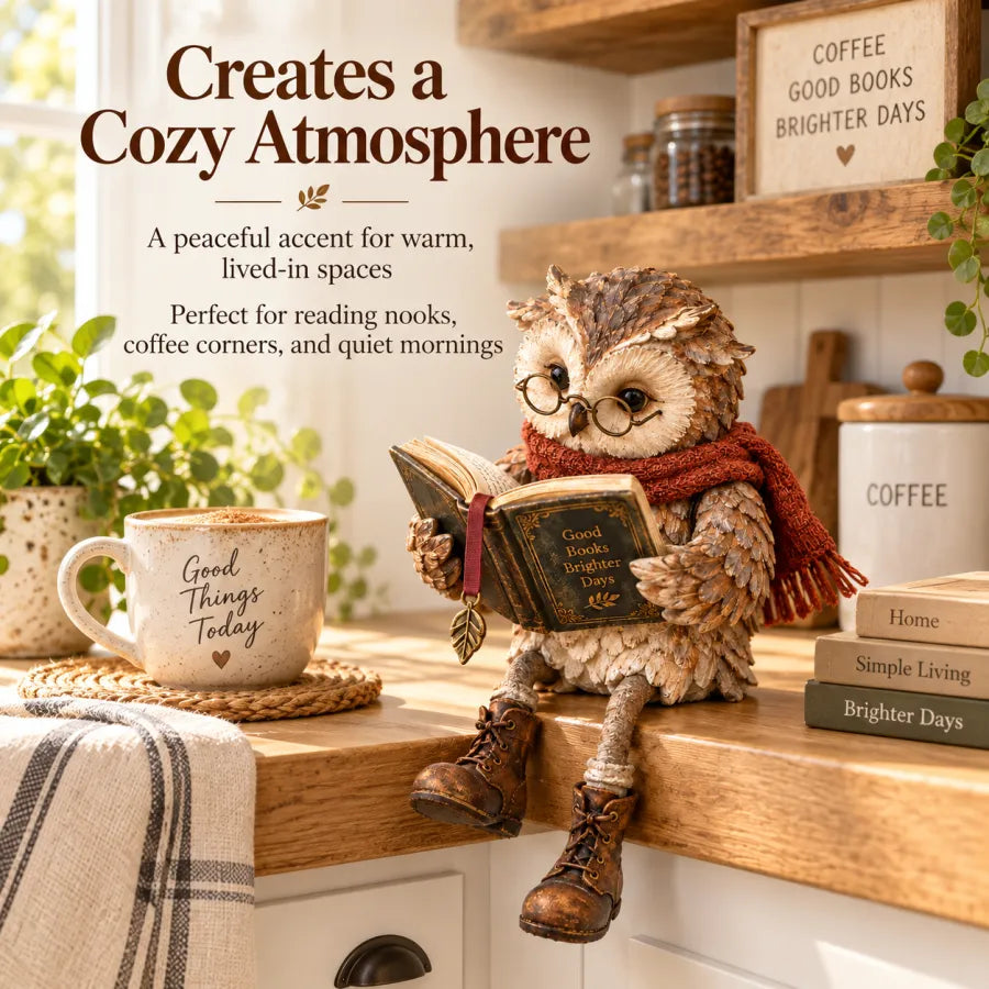 🦉 Reading Owl Figurine – Cozy Bookish Decor with Glasses & Tiny Boots