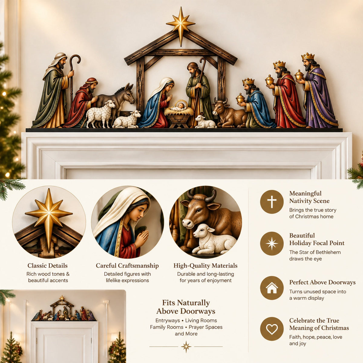⭐ Nativity Scene Door Topper – Meaningful Christmas Doorway Decor ✝️