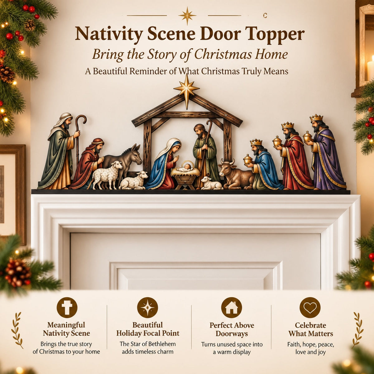 ⭐ Nativity Scene Door Topper – Meaningful Christmas Doorway Decor ✝️