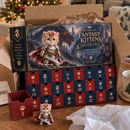 🐉 24 Days of Fantasy Kittens Advent Calendar – Knight & Dragon Collection 🐱