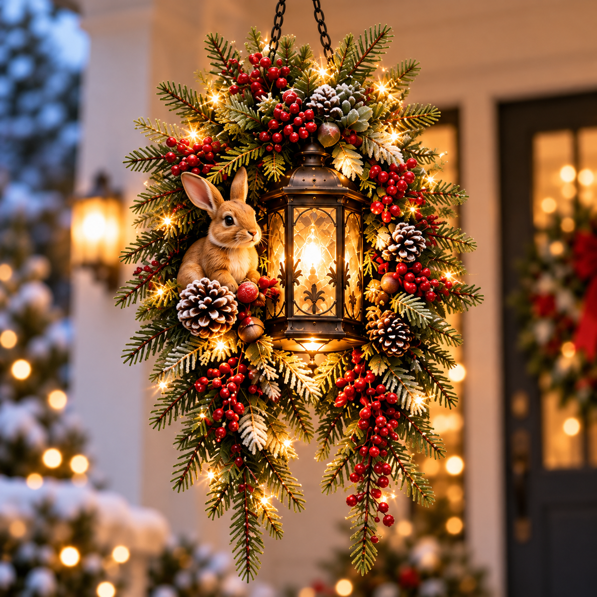 🎄 Snowy Cardinal Hanging Lantern – Give Your Porch a Christmas Glow
