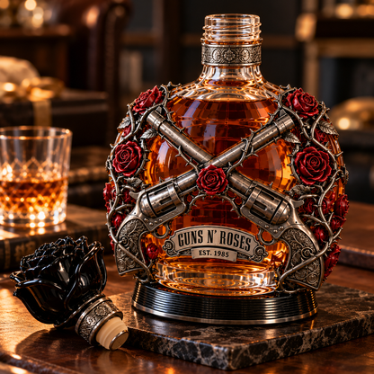 🌹 Roses & Rebellion Whiskey Decanter — For the Music That Never Gets Old