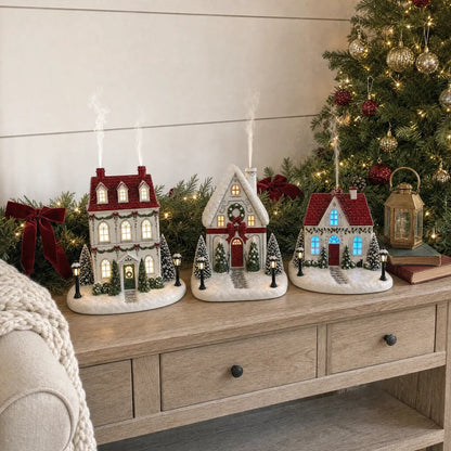 🎄✨ Christmas Cottage Aroma Diffuser – Glowing Holiday Village House with Chimney Mist & Cozy LED Lights 🏠