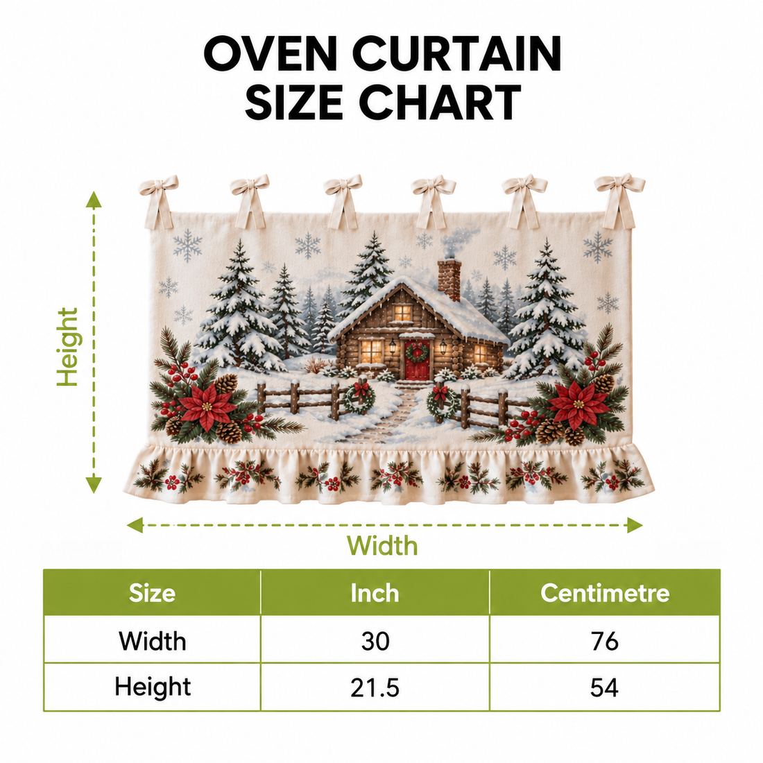 Oven Curtain Size Chart 30 by 21.5 Inches