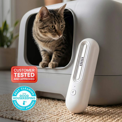 OzoFreshen next to an enclosed cat litter box
