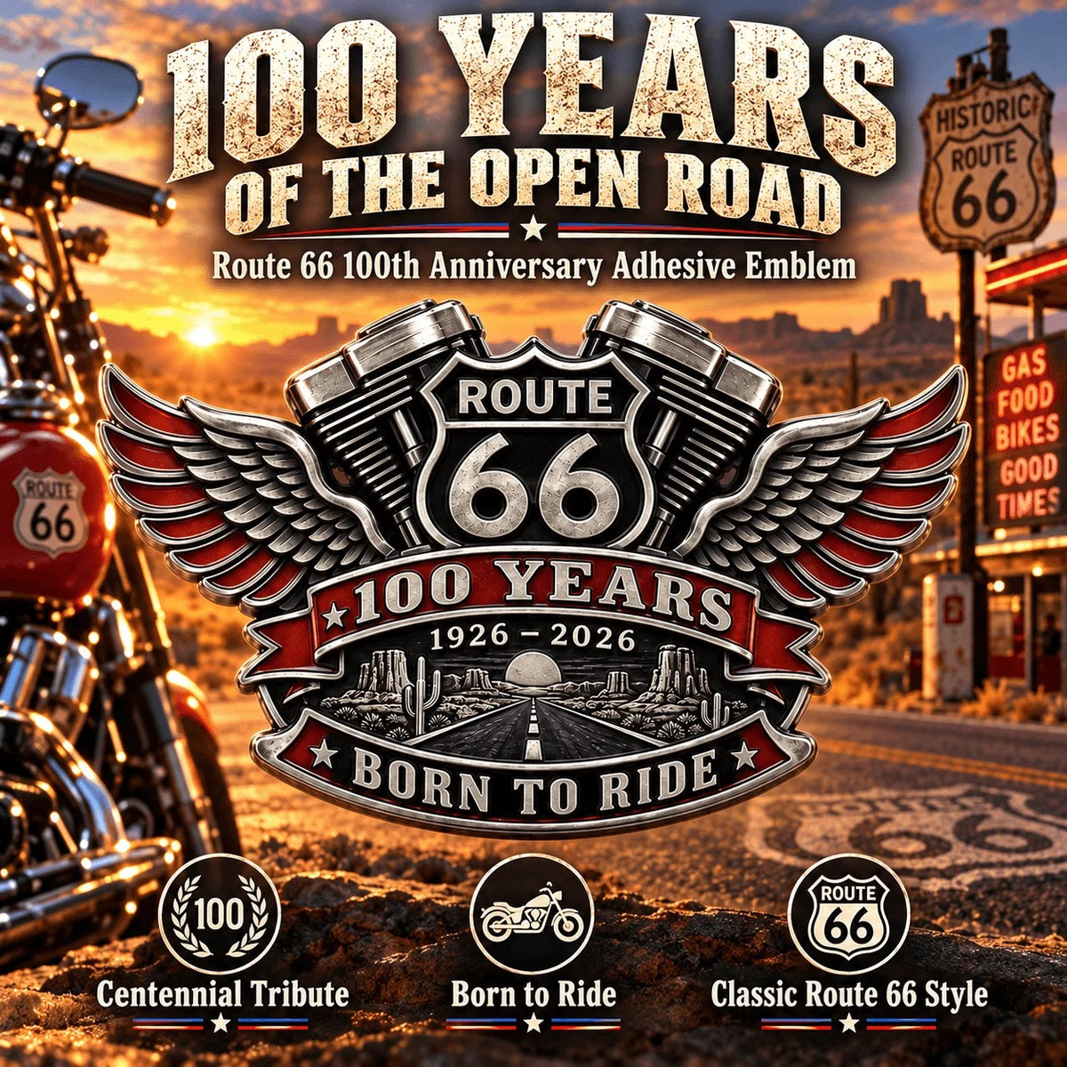 🛣️ Route 66 100th Anniversary 3D Emblem | 1926–2026