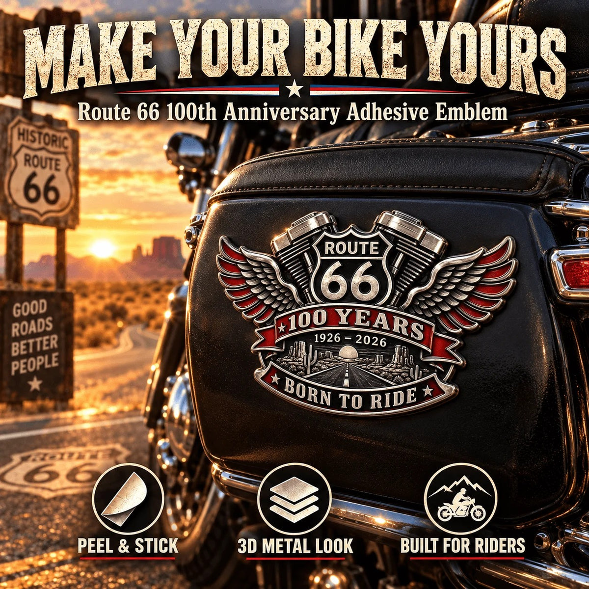 🛣️ Route 66 100th Anniversary 3D Emblem | 1926–2026