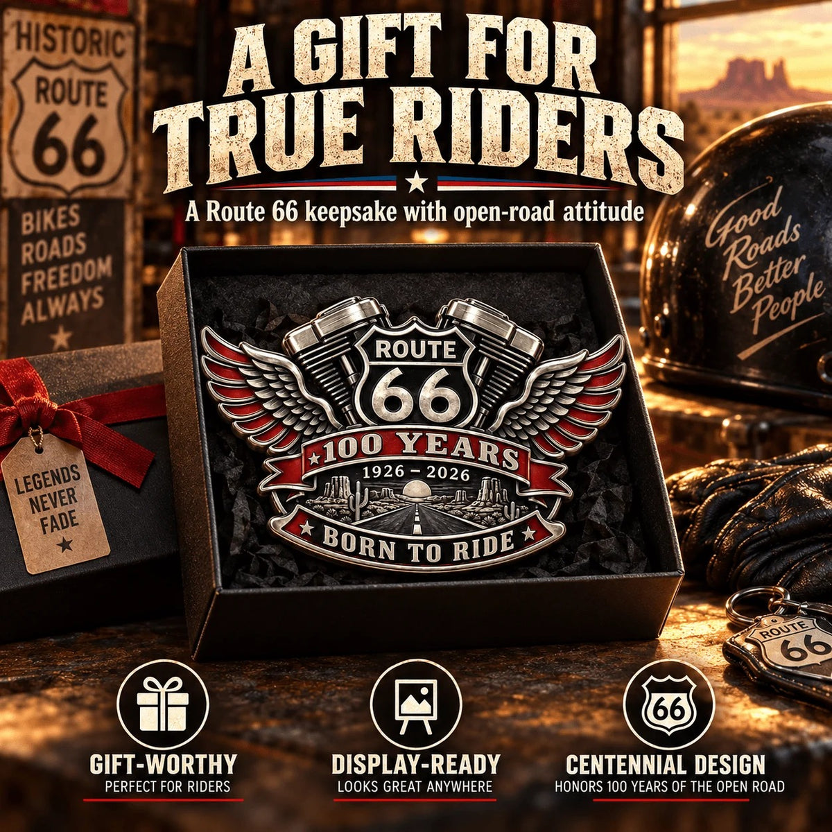 🛣️ Route 66 100th Anniversary 3D Emblem | 1926–2026