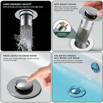 🚰 Universal Push-Button Sink Drain Stopper – Easy Press Seal for Bathroom & Kitchen Sinks ✨