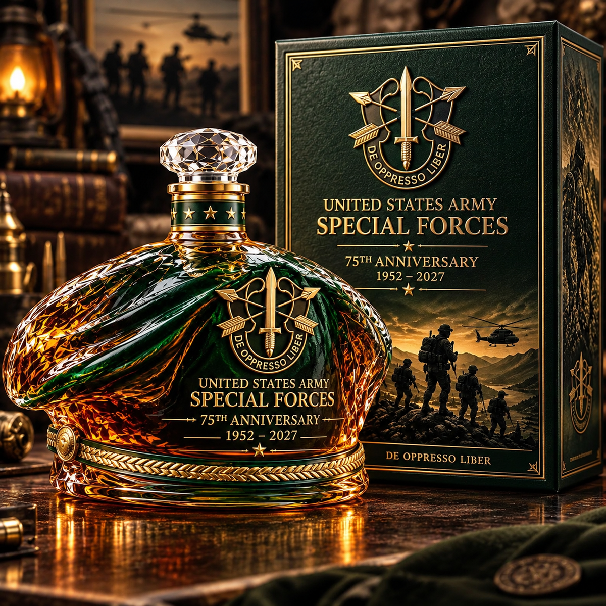 United States Army Special Forces 75th Anniversary Whiskey Bottle