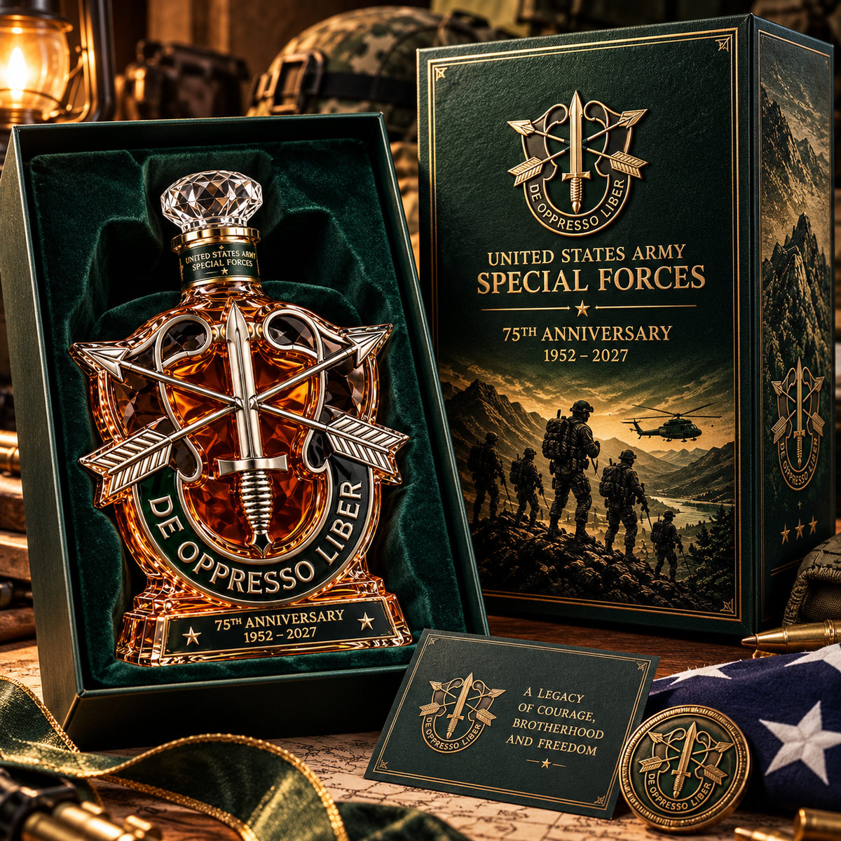 United States Army Special Forces 75th Anniversary Whiskey Bottle