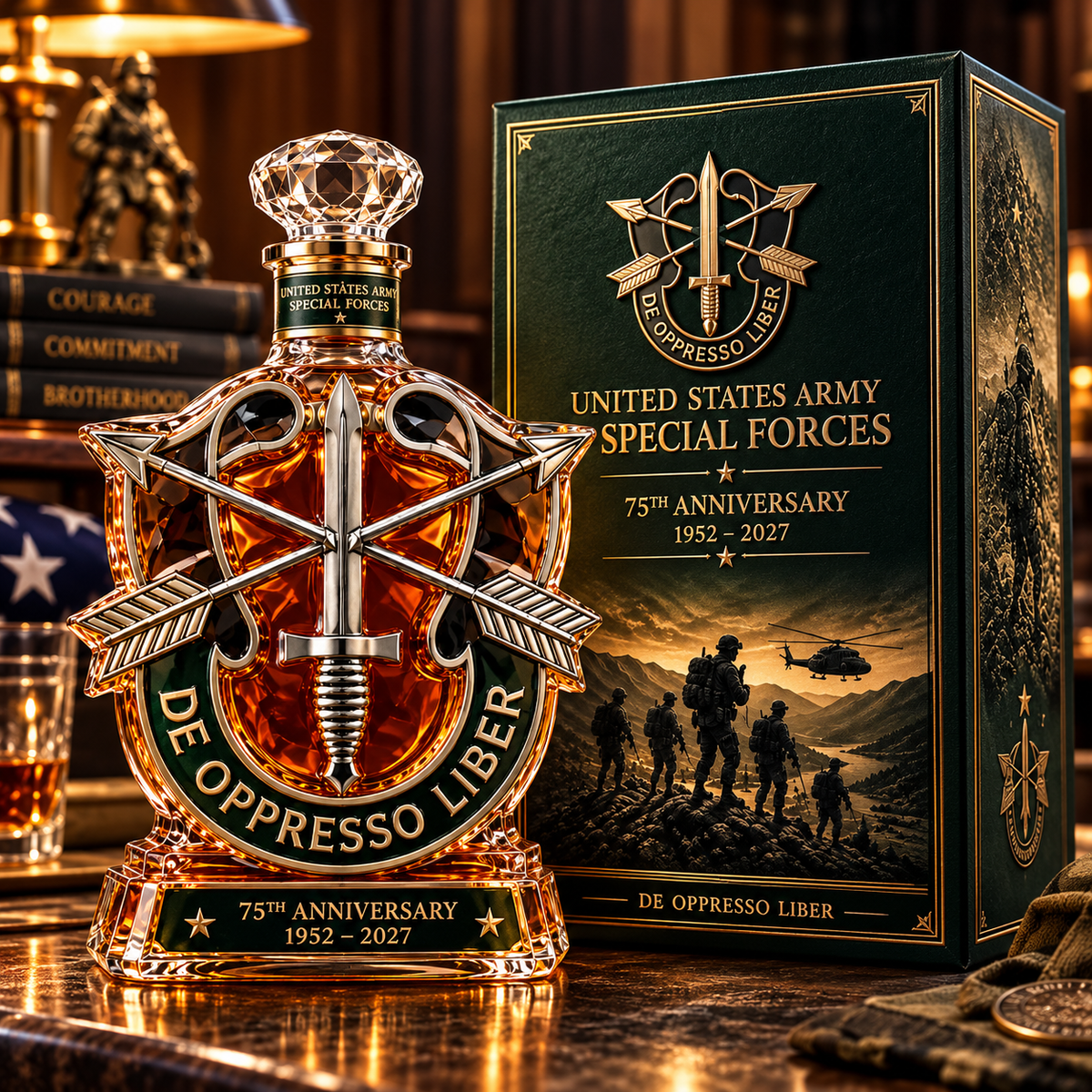 United States Army Special Forces 75th Anniversary Whiskey Bottle