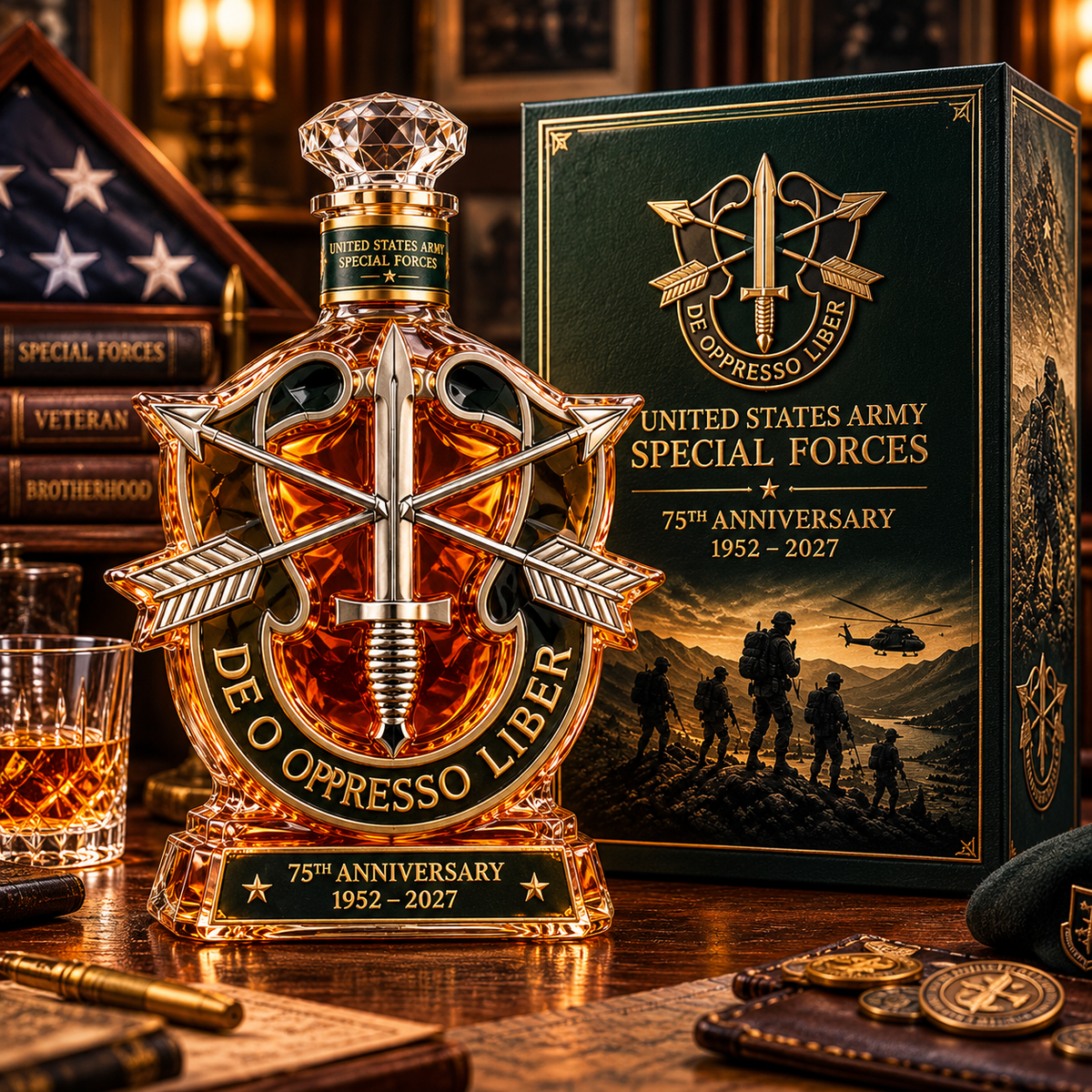 United States Army Special Forces 75th Anniversary Whiskey Bottle