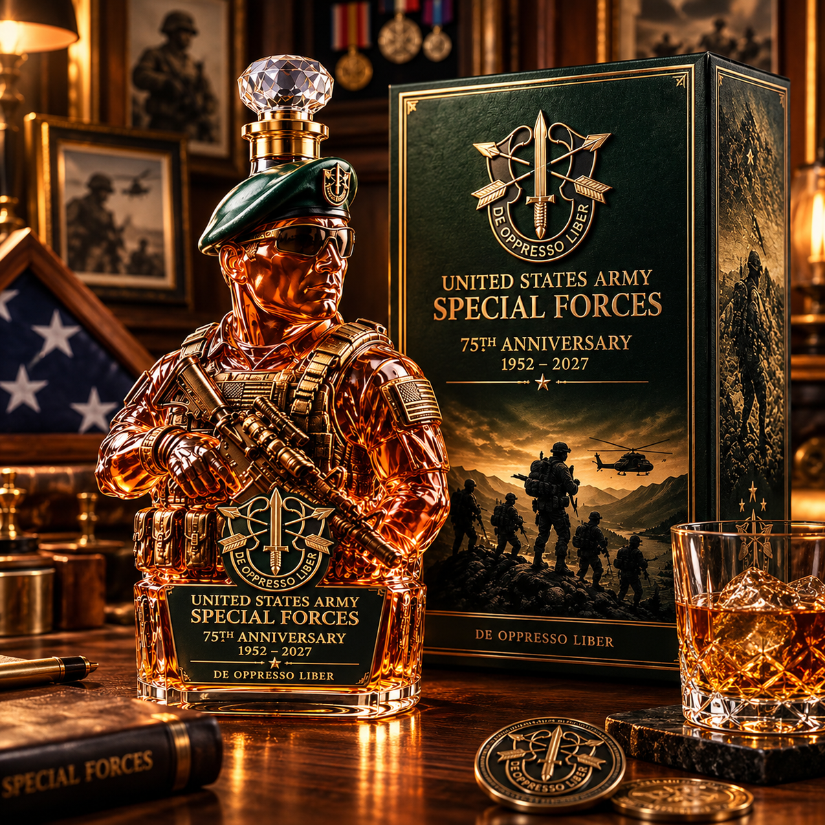 United States Army Special Forces 75th Anniversary Whiskey Bottle