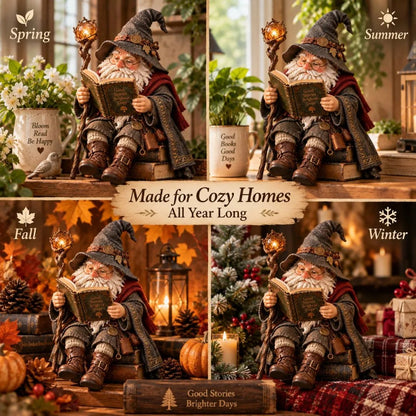 🔥LAST DAY 50% OFF🧙‍♂️📖 Reading Wizard Gnome Figurine – Enchanting Bookshelf & Garden Decor ✨