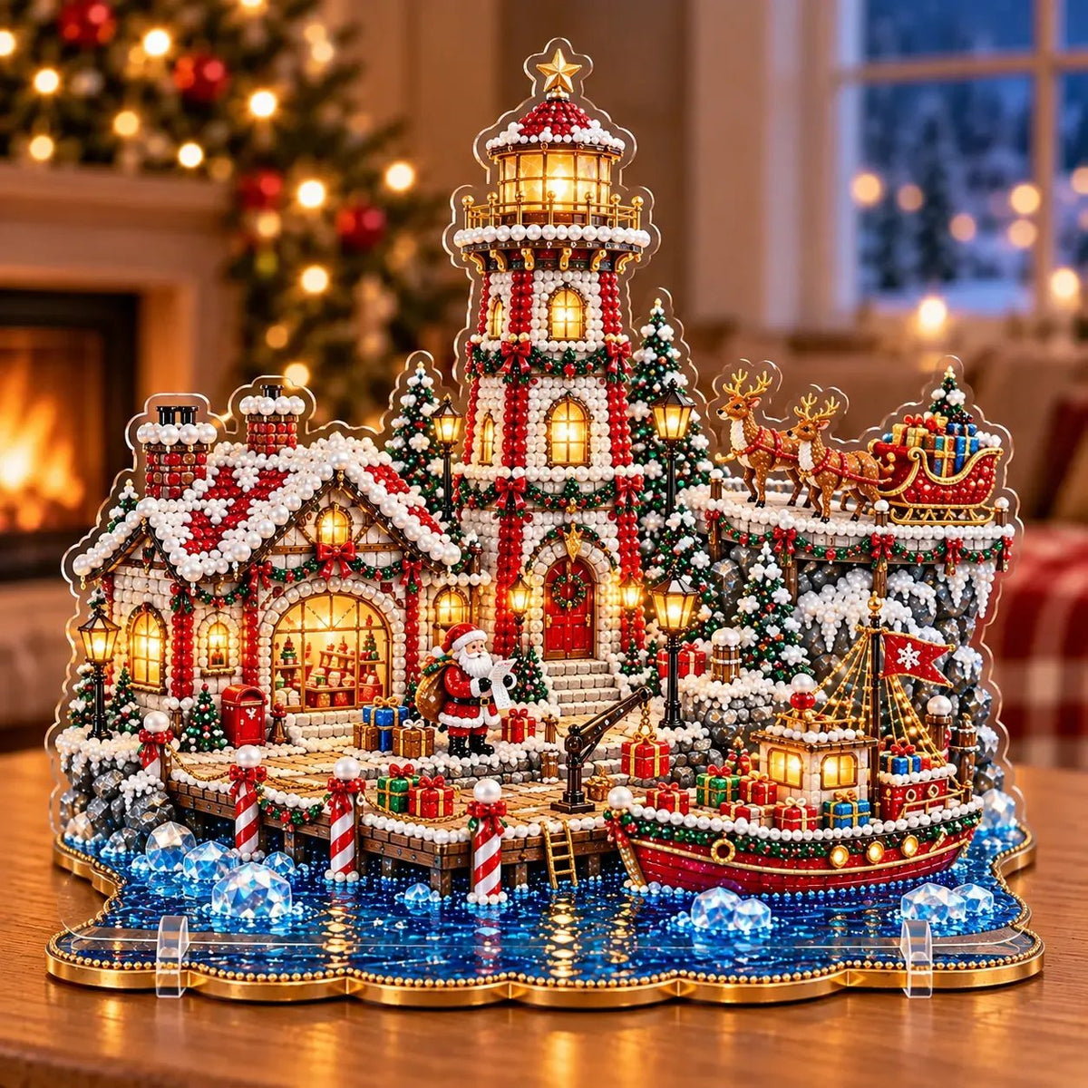 ✨ Christmas Lighthouse Pearl Diamond Painting Kit – DIY Holiday Decor