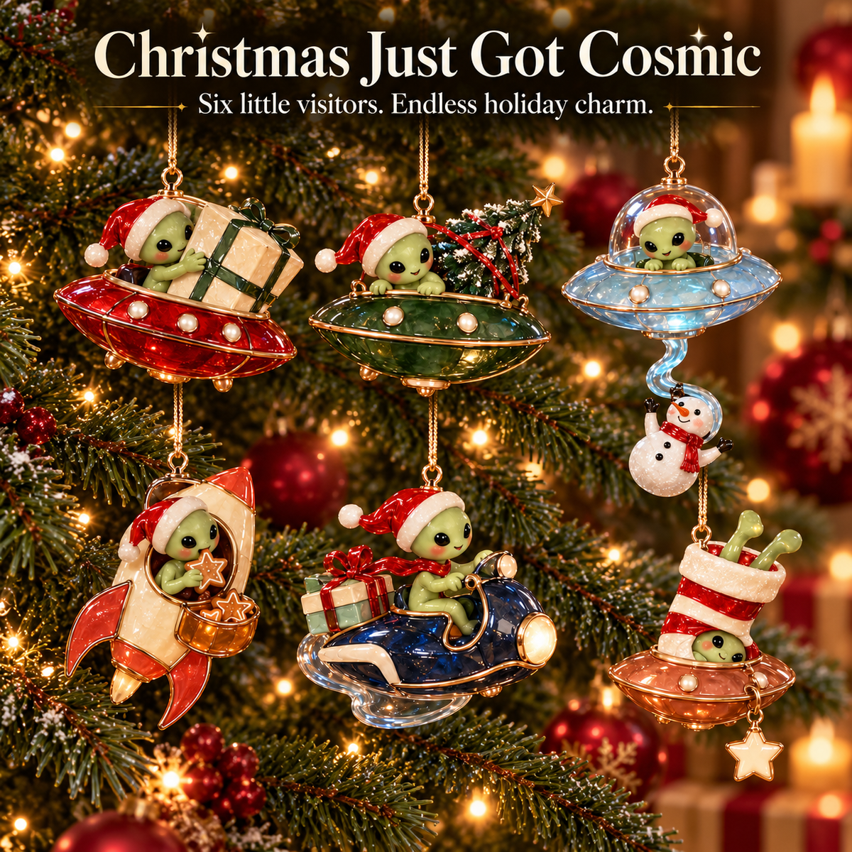 Cosmic Christmas Alien Ornaments – 6 Whimsical Holiday Designs