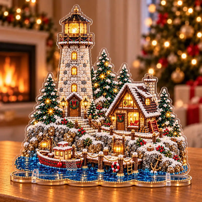 ✨ Christmas Lighthouse Pearl Diamond Painting Kit – DIY Holiday Decor