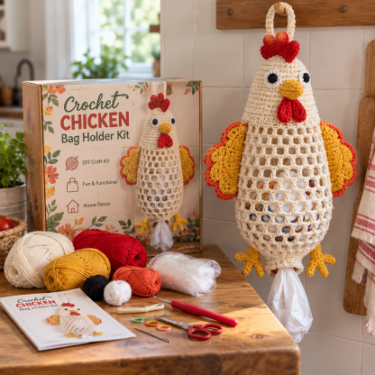 🔥 Special Offer! 🧶 Crochet Animal Bag Holder DIY Kit – Cute & Functional Hanging Storage Craft Kit