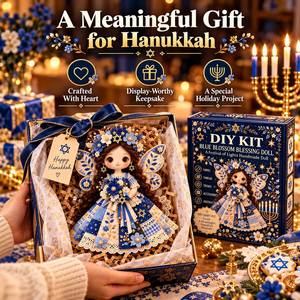 🕎🧵 Hanukkah DIY Patchwork Doll Kit – Handmade Festival of Lights Keepsake
