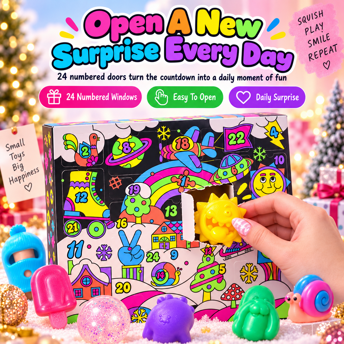 🎁 24-Day Squishy Advent Calendar – 24 Mini Fidget Surprises for Christmas