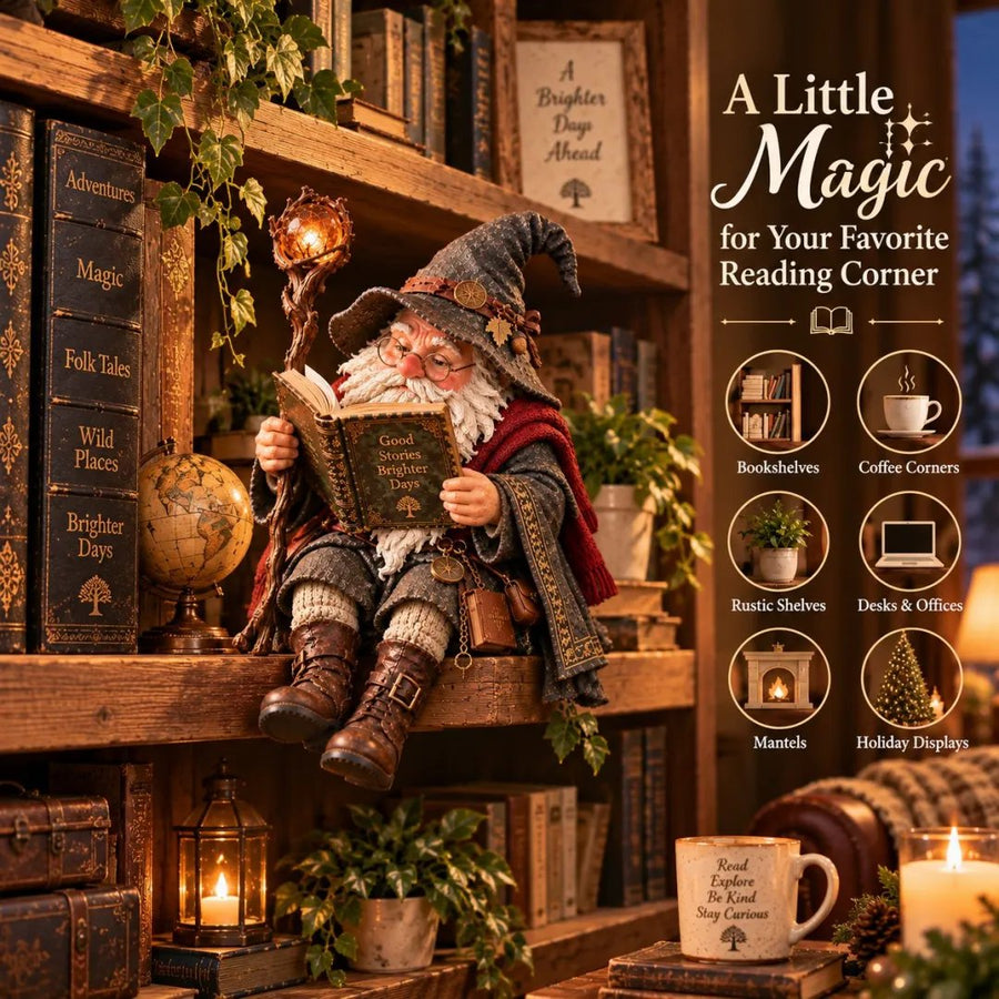 🔥LAST DAY 50% OFF🧙‍♂️📖 Reading Wizard Gnome Figurine – Enchanting Bookshelf & Garden Decor ✨