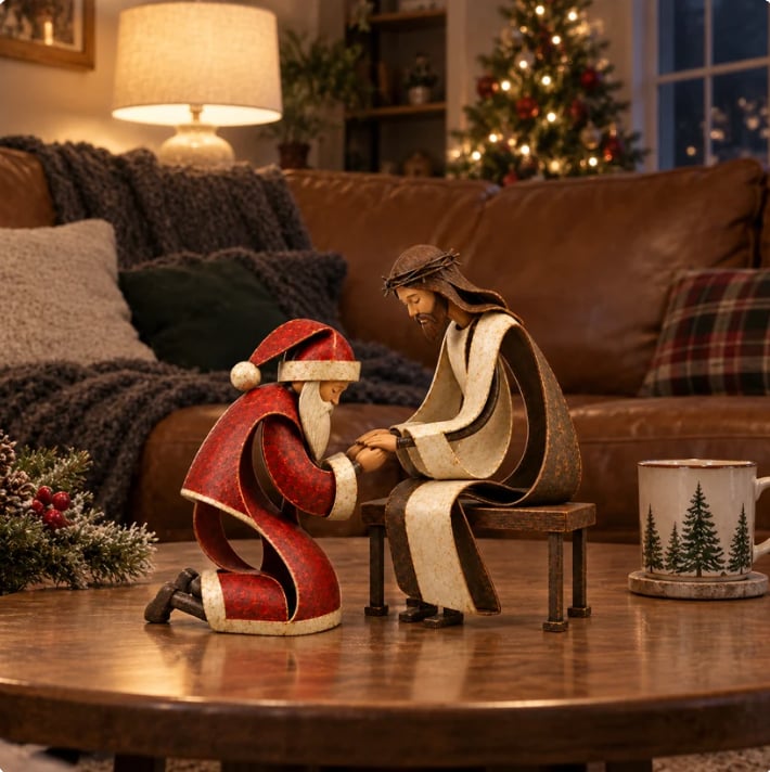 🎅✝️Santa Kneeling Before   Jesus Christmas   Figurines(📦Buy 2 Free Shipping)