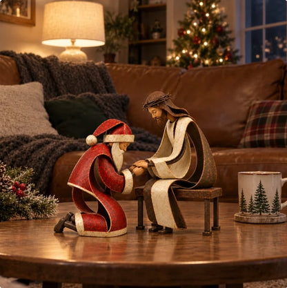 🎅✝️Santa Kneeling Before   Jesus Christmas   Figurines(📦Buy 2 Free Shipping)
