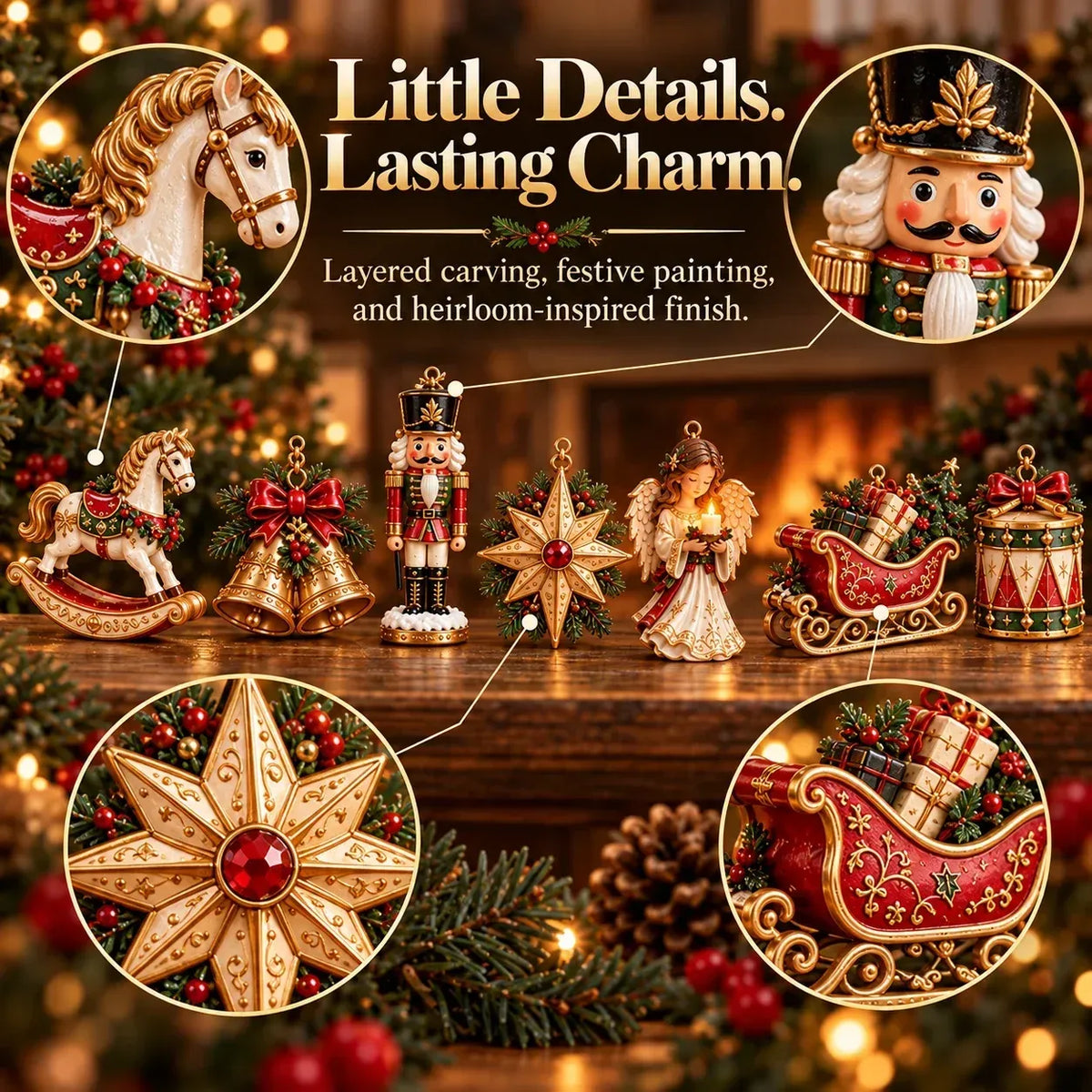 🎄 7-Piece Vintage-Style Christmas Garland Set | With Detachable 3D Ornaments