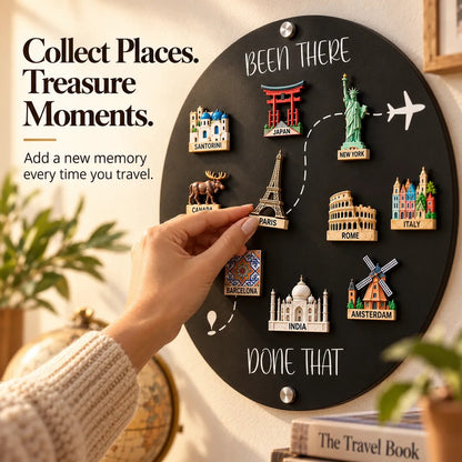 🌍✈️ Been There, Done That Travel Magnet Display Board – Round Souvenir Magnet Wall Organizer, Personalized Travel Memory Decor & Unique Gifts for Travelers 🎁
