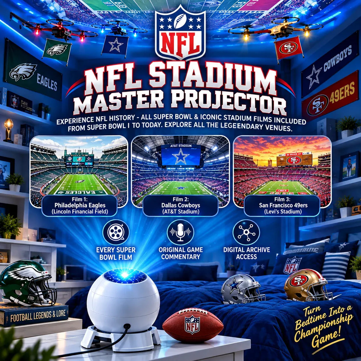 🔥LAST DAY 49% OFF-NfiGlow Football Light- Bring Authentic NFL Stadium Atmosphere Right To Your Home