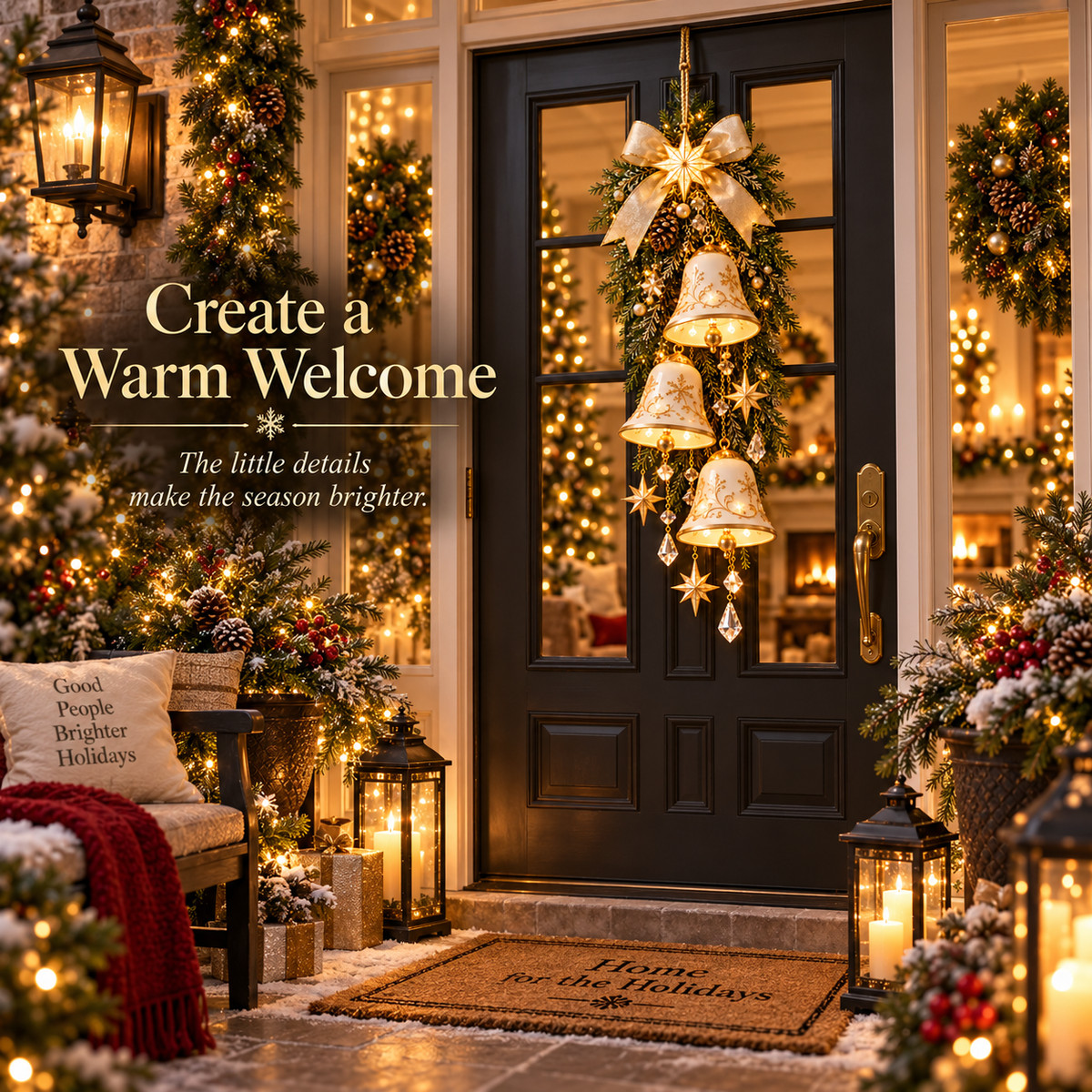 🔔✨Last Day 20% OFF✨Golden Bell Blessing Cascade – Lighted Christmas Door Décor