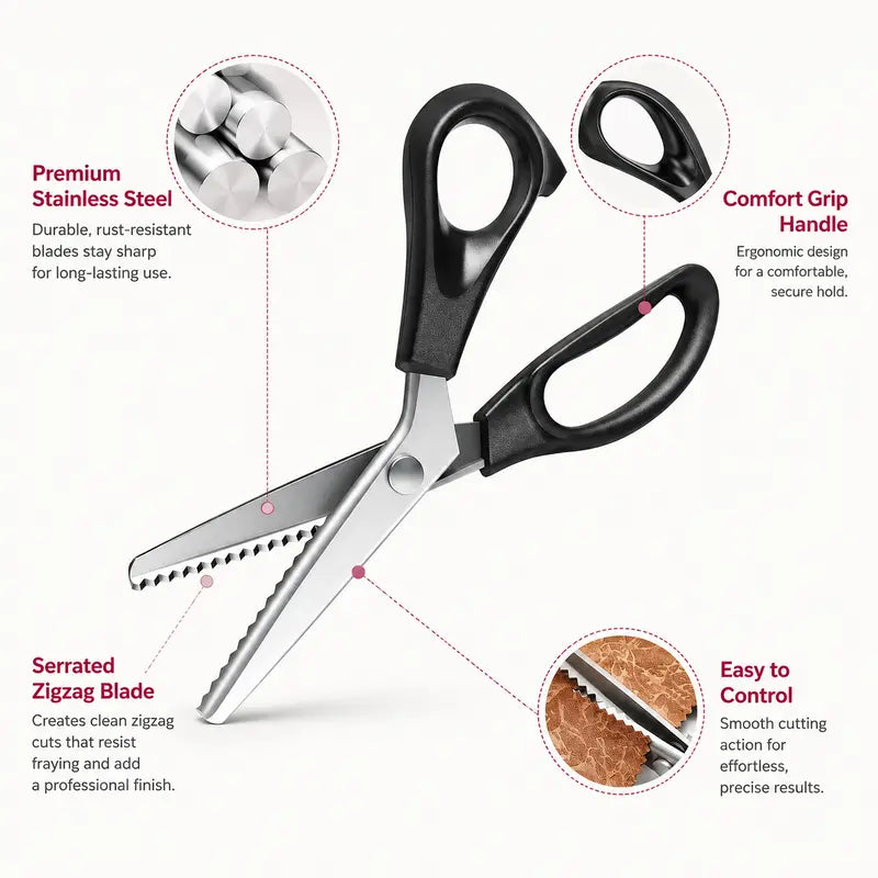 ✂️ Stainless Steel Pinking Scissors – Zigzag Serrated Blades for Sewing, Fabric & DIY Crafts 🧵