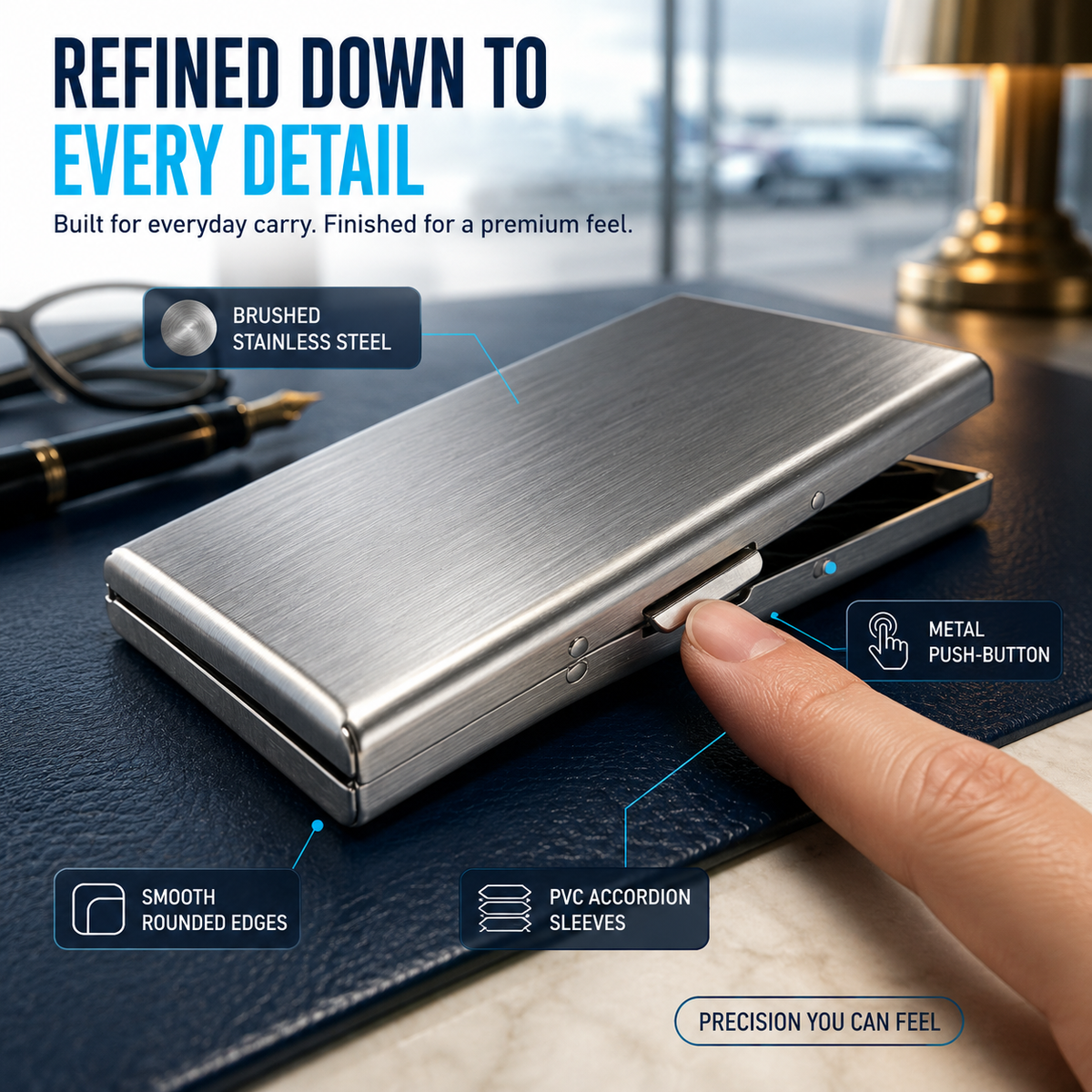 🔒 Slim RFID-Blocking Stainless Steel Card Wallet – Secure, Compact & Easy to Carry