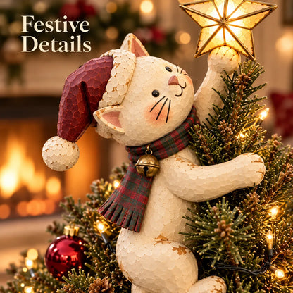🐱 Light-Up Christmas Cat Tree Topper – Cute Climbing Kitty Holding a Glowing Star ⭐🎄