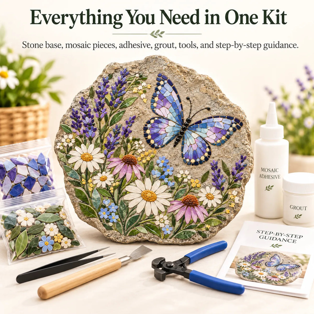 🦋 Butterfly Wildflower Mosaic Stepping Stone DIY Kit
