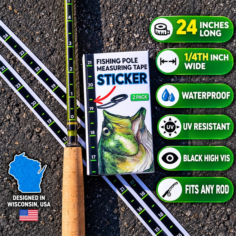 🎣Fishing Pole Measuring Tape Sticker - 24 Inch Ruler Decal to attach to Fishing Rod (2 Pack)