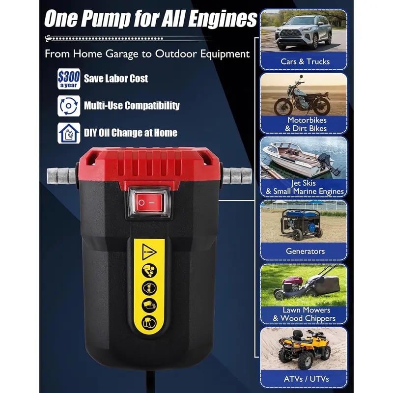 12V 80W Electric Oil Extractor Pump  Portable Oil Change & Diesel Transfer Pump with Suction Tubes for Cars, Trucks, RVs & Boats