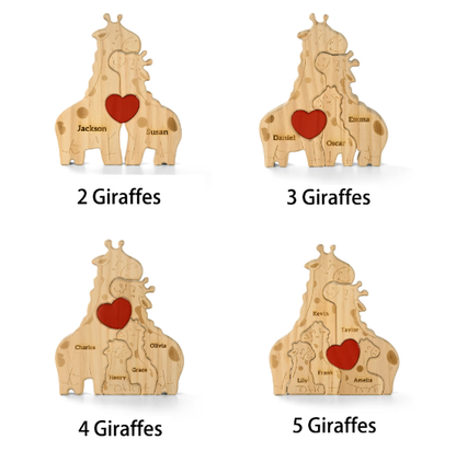 🦒❤️ Personalized Giraffe Family Puzzle – 2–5 Names Wooden Keepsake ✨