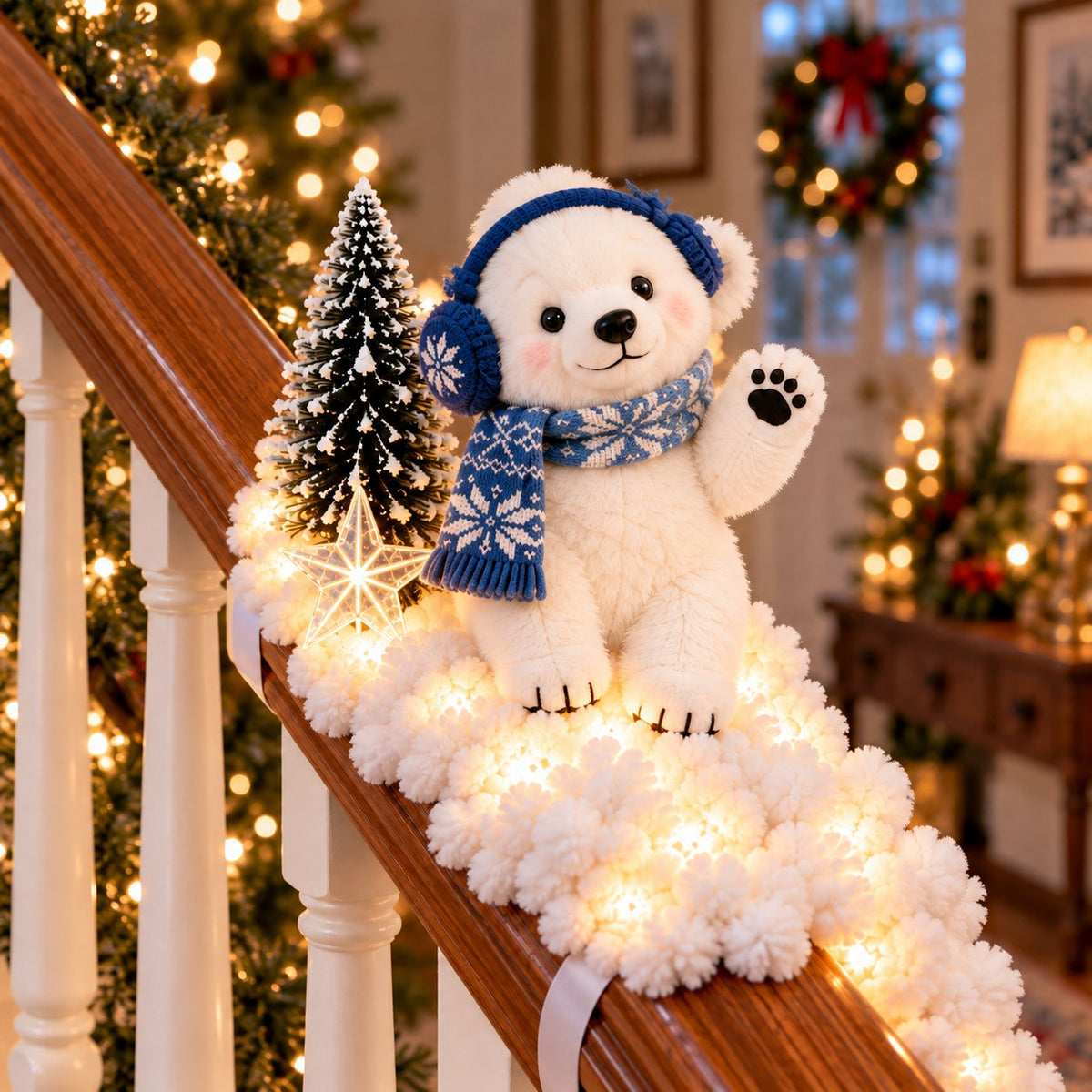🐻‍❄️ Polar Bear Snowy Staircase Lighted Railing Décor