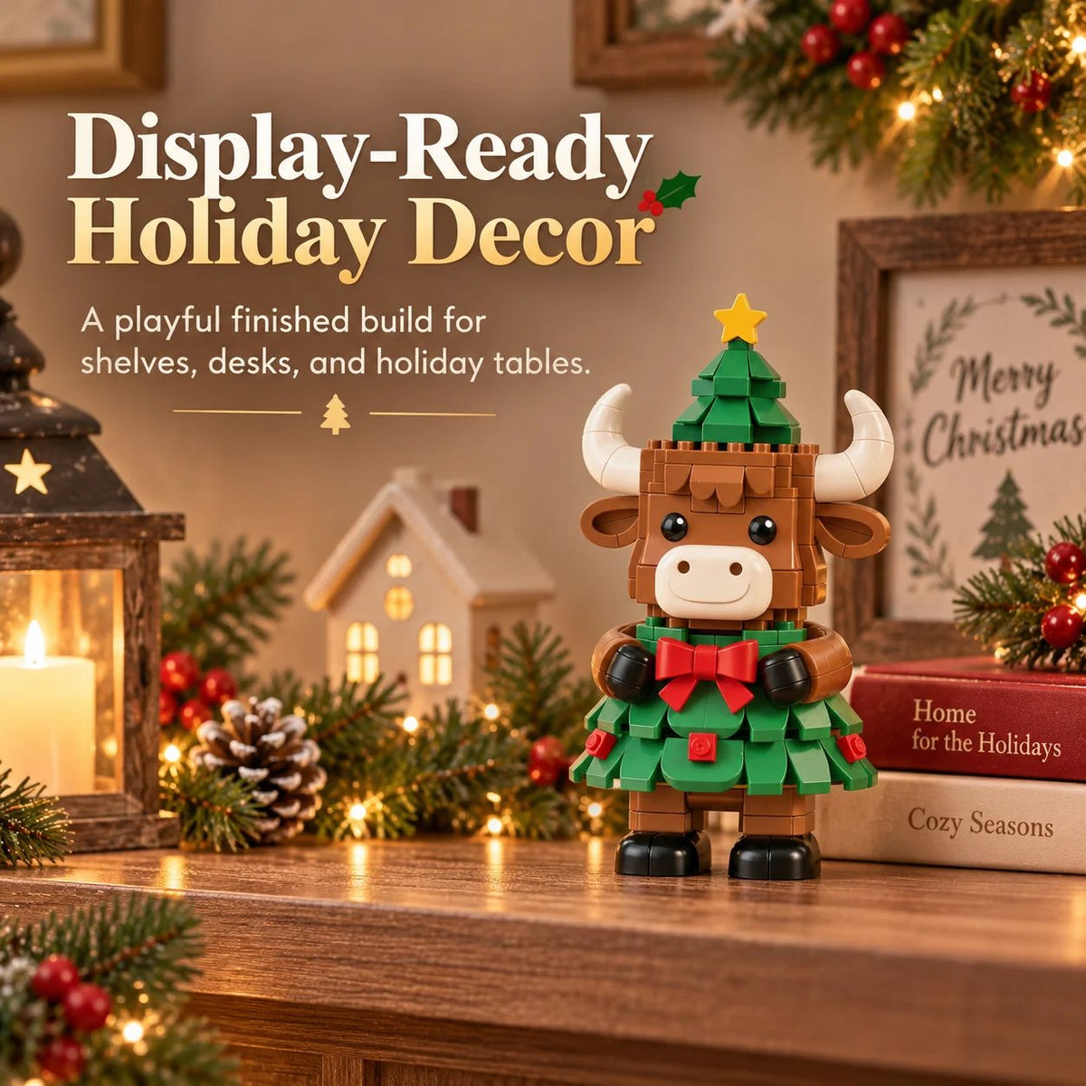 Christmas Tree Highland Cow Building Set – Festive DIY Block Toy & Holiday Display Decor