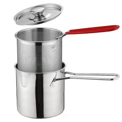 🍳Multifunctional 304 Stainless Steel Fryer – Deep Frying Pot with Strainer Basket✨